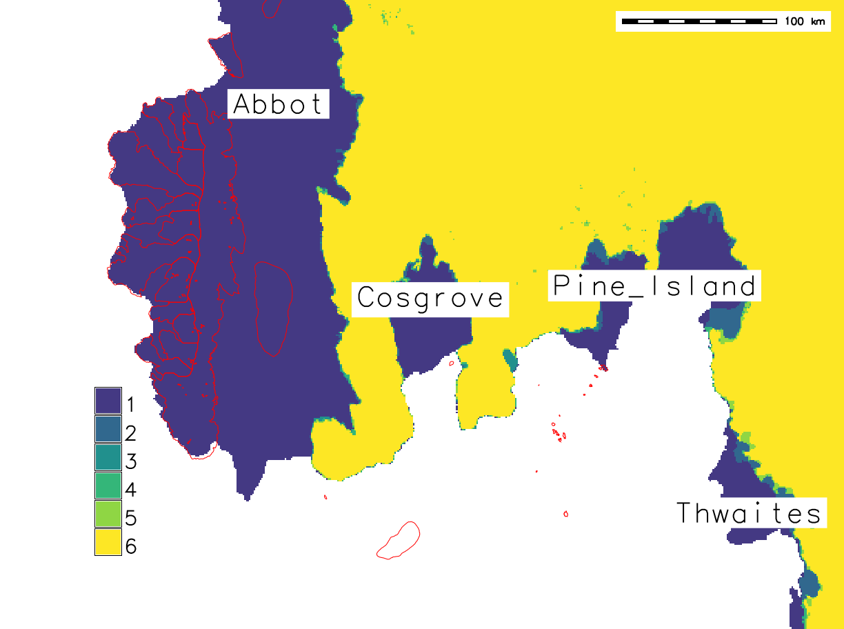 Map of overlapping masks near PIG, Antarctica