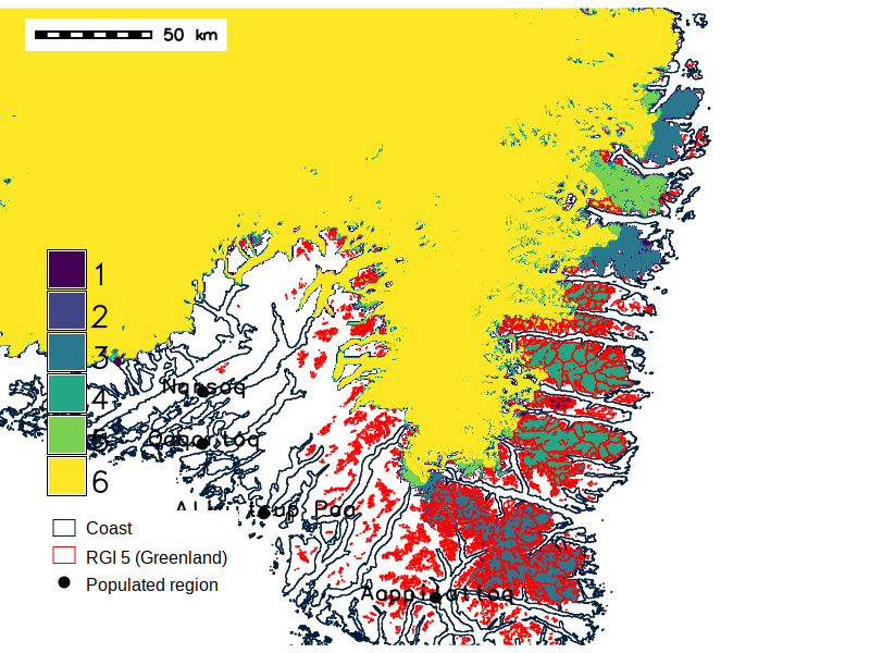 Map of overlapping masks near southern, Greenland